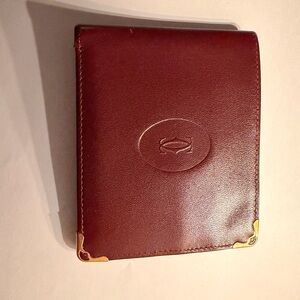 Cartier Burgundy Leather Bifold Wallet with Gold Corners
